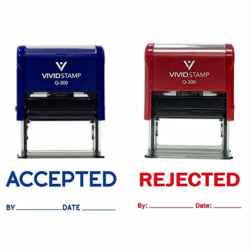 Accepted/Rejected by Date Self Inking Rubber Stamp - 2 Pack (Blue Ink/Red Ink) Large (10 pcs)