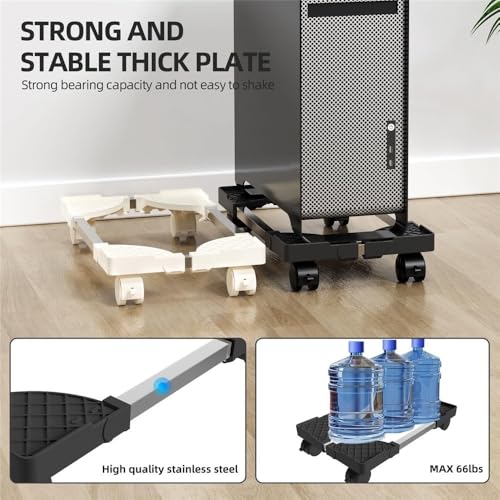 VHDY85KA Office Floor PC Tower Stand Cart, Mobile Adjustable CPU Holder with Rolling Caster Wheels, PC Riser fit Most PC Case Accessories(White)
