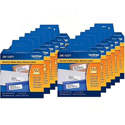 DK-1201 Die-Cut Standard Address Labels – Long Lasting Reliability, Die-Cut Standard Address Paper Labels, 1.14” x 3.5” Individual Label Size, 4800 Labels / 12 Rolls