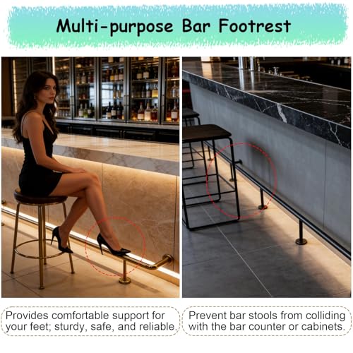 L 2 4 6 8 10 12 14 16 18 20ft Bar Footrest Rail, Undercounter Foot Rails Brushed Stainless Bracket, Round Tube Leg Support Rod(Black,L 3ft/91cm)