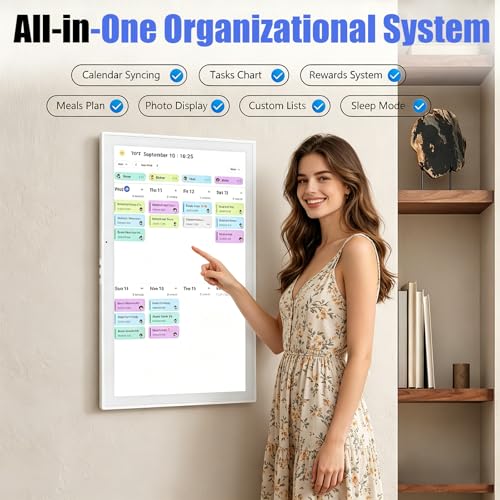 Digital Calendar, 21.5 Inch Smart Wall Calendar & 2026 Planner & Chore Chart, Gifts for Women Men, Gifts for Mom Dad, Touchscreen Interactive Display, Wall Mount for Family Meal Planners Support