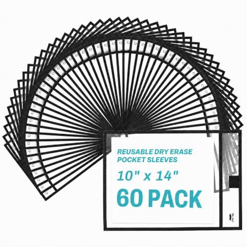 Mr. Pen- Reusable Dry Erase Pockets Bulk, 60 Pack, Black