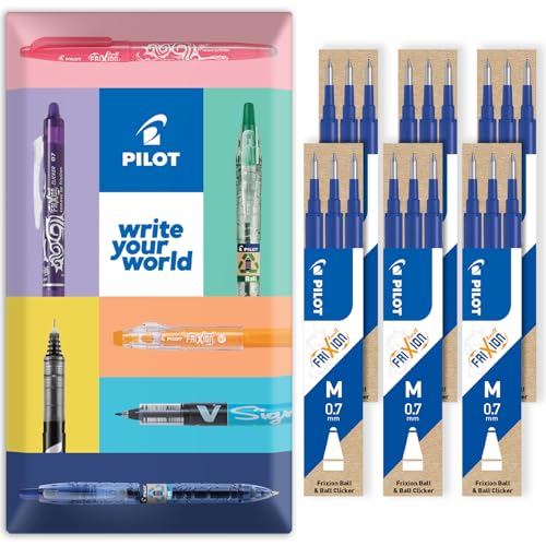 Pilot Frixion Heat/Friction Erasable Refill - Medium 0.7mm Line - 18 Replacement Pack - 6 Packs in Pillow Pack (Blue)