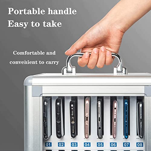 Aluminum Alloy Clear Cell Phones Storage Cabinet Pocket Chart Storage Locker Box with Handle and Security Lock Can Be Carried by Hand for Classroom Office (Color : Silver, Size : 24) (Silver 24)