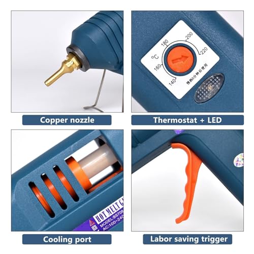 LIBODD Hot Glue Gun 150w Hot Glue Gun 4 Combinations Adjustable Temperature Suitable for Craft Repair DIY Use 11mm Glue Stick Purecopper Nozzle for DIY Arts, Crafts and Quick Repairs(Package-3)