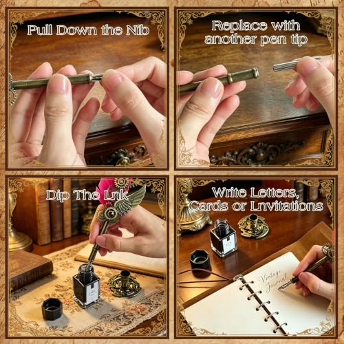 KaiyonHaven Aegis,Steampunk Quill,Calligraphy Kit,14PCS Wax Seal,Burgundy