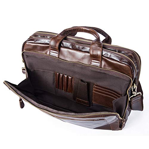 WSNHFUD Business Briefcase, Leather Briefcases Messenger Bag Vintage Laptop Attache Case Shoulder for Travel