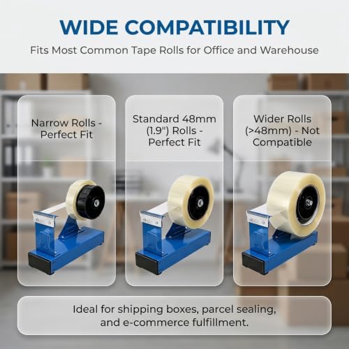 Tape Dispenser, Desktop Tape Cutter, with Anti‑Slip Suction Cup Base, 48mm/1.9" Max Width, for Warehouse Shipping Packaging Sealing