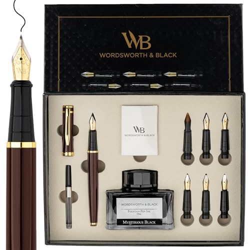 Wordsworth & Black Luxury Calligraphy Pen Set for Writing, 6 Nibs, Brown