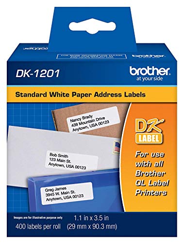 DK-1201 Die-Cut Standard Address Labels – Long Lasting Reliability, Die-Cut Standard Address Paper Labels, 1.14” x 3.5” Individual Label Size, 4800 Labels / 12 Rolls