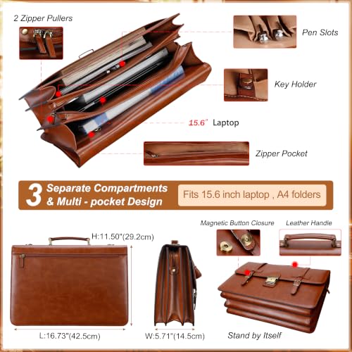 Banuce Leather Briefcase for Men Fits 15.6 inch Laptop Lawyer Briefcase