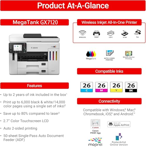 Canon MAXIFY GX6120 MegaTank All-in-One Color Printer (6882C002) Bundle