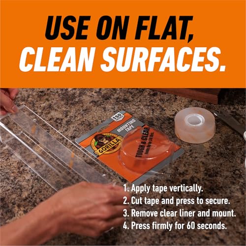 GORILLA Invisible Hold Mounting Tape, 1" x 150", Clear, 4-Pack
