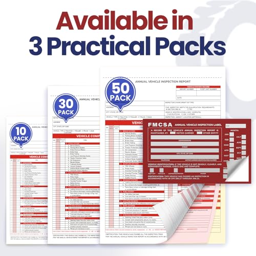 Annual Vehicle Inspection Forms and Red Labels, 50 Sets, 3-Part NCR Kit