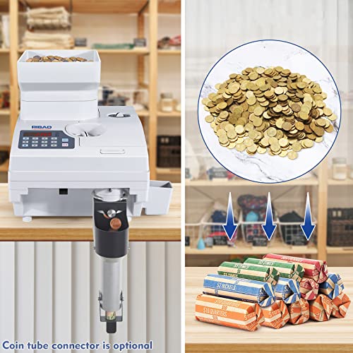 Ribao HCS-3300 High Speed Coin Counter, Heavy Duty Bank Grade Coin Sorter with Large Hopper, Two-Year Warranty