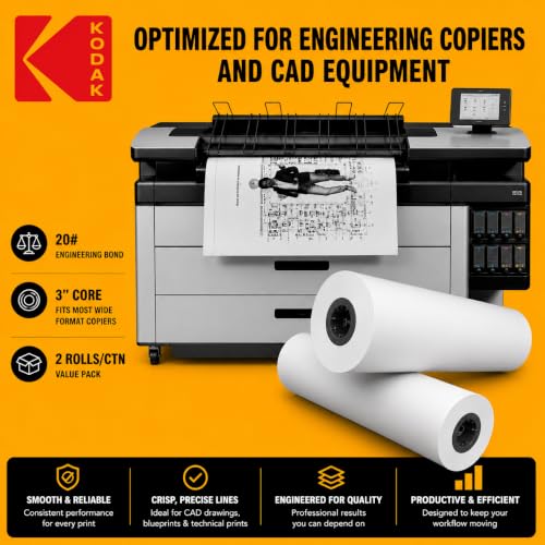 KODAK Wide Format Paper 22 x 500 FT 20# Engineering Bond, 3" Core, 2 Rolls/Ctn