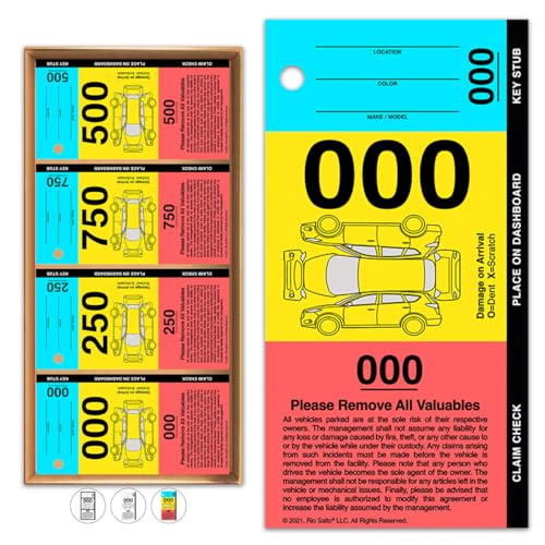 Rio Salto 3 Part Valet Parking Tickets Perforated Cardstock Place on Dashboard Claim Check Key Stub Ticket for Car Temporary Parking Tags Bulk 000-999 Thick 3.85" x 5.5" (2000 230g)