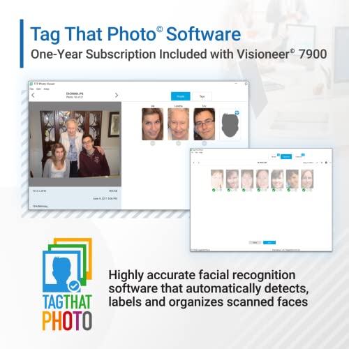 Visioneer 7900 Flatbed Scanner, USB Color Photo and Document Office Scanner for PC, Tag That Photo Software, 1200 DPI
