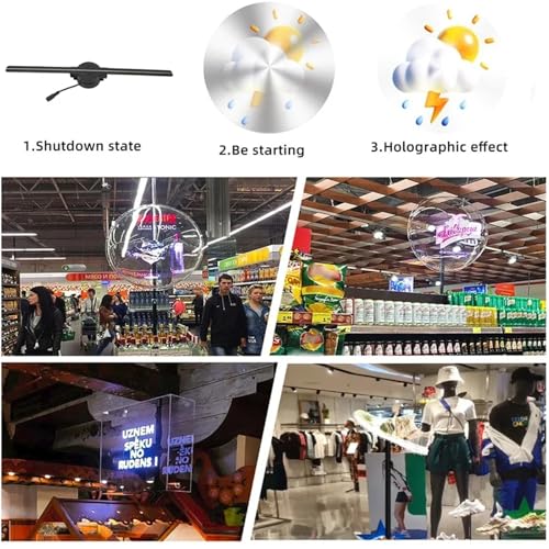 3D Hologram Fan 42CM WiFi Holographic Projector Advertising Display Light HD for Stores Bars Party Xmas(US-EU Plug)