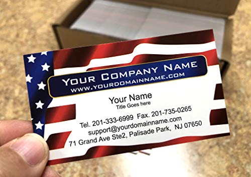 Custom Business cards, (250pcs to 2,500pcs), Full color 2sides - American Flag -US Flag front-White back, 16pt Cover Stock (350gsm-Thick paper),Us flag, Patriot card - Made in The USA