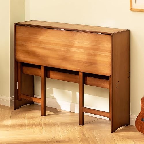 TERRUPEX Bamboo Folding Desk with Hidden Storage, Foldable Computer Desk for Small Spaces, Mid Century Modern Writing Table, Space-Saving Bamboo Desk for Home Office Bedroom (Walnut + 2)