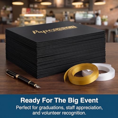 PaperDirect Simple Foil Custom Certificate Jackets, Black, Gold Embossed Foil, Personalized Certificate Holders, Schools, Businesses, Awards, Diplomas & Professional Recognition, 50 Count