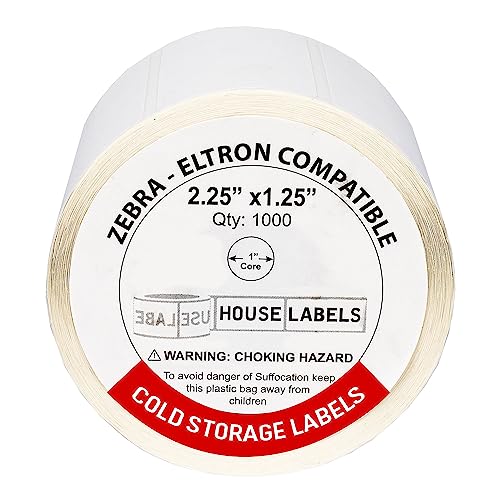 HouseLabels Compatible with Zebra, 1" Core, Premium Freezer, 2.25" x 1.25"