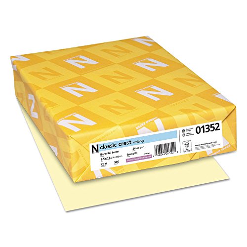 Neenah Paper 01352 CLASSIC CREST Writing Paper, 24lb, 8 1/2 x 11, Baronial Ivory, 500 Sheets