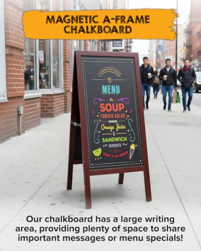 Bandle B. Sandwich Board Chalkboard Easel. A-Frame Chalkboard Sign. Outdoor or Indoor. Large 2 Sided Magnetic Chalkboard. A-Frame Sign. 41” Tall, Heavy Duty, Mahogany Finish (Chalkboard)