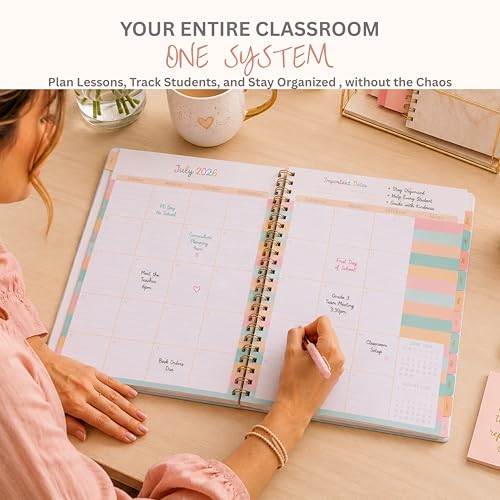 Teacher Planner 2026-2027, Horizontal Lesson Plan Book for Teachers | Pastel Striped, 8.5" x 11" | Weekly & Monthly Academic Year Lesson Planner, July 2026-June 2027 | Stickers & Bookmark