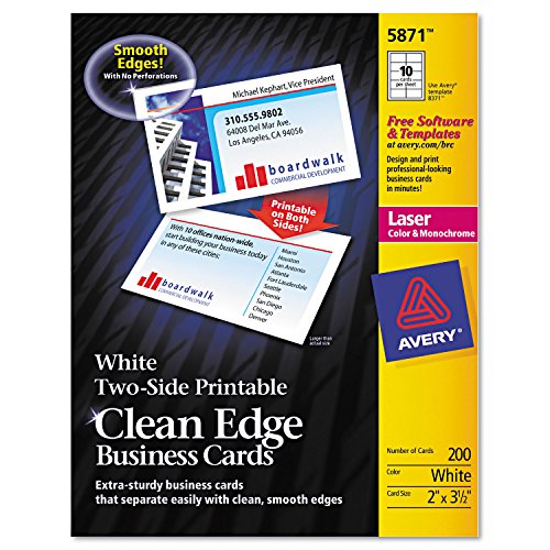 Clean Edge Business Cards, Laser, 2 x 3.5, White, 1,000 Cards, 10 Cards/Sheet, 100 Sheets/Box
