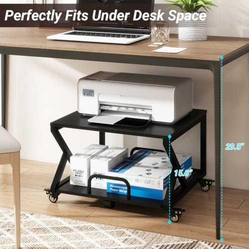 Natwind 2 Tier Printer Stand,23.6''x23.6'',with Pull Out Shelf,Black