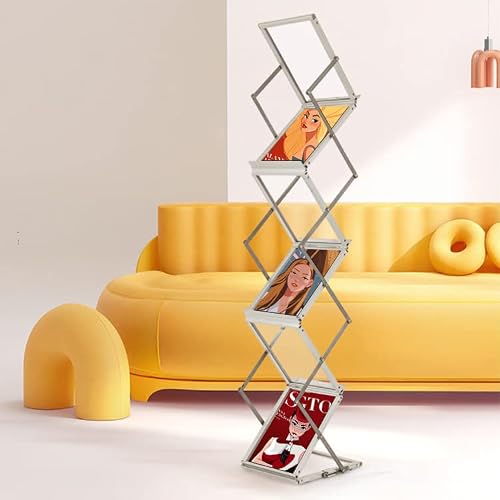 Displayfactory Pop up Aluminum Magazine Rack, 6 Pockets Brochure Display Stand, Foldable Literature Rack Magazine Catalog Display Stand with Carrying Bag for Office,Store, Exhibition & Trade Show