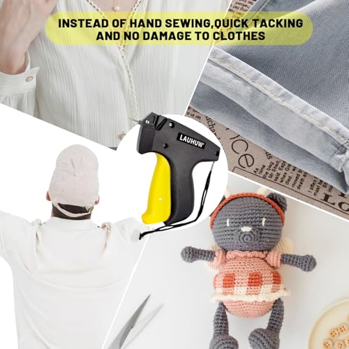 LAUHUW Mini Stitch Gun Kit for Clothes Repair - 0.13" Invisible Stitches with 3000 Fasteners (1500 Black+White), Handheld Sewing Tool for Jeans, Baby Clothes & Travel Emergency Fix (Black) (Black)