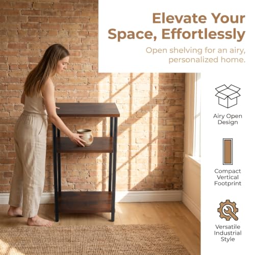 HULKFIT Sturdy 3-Tier Storage Shelf, Adjustable Utility Rack with High Load Capacity, Easy Assembly Side Table, Multi-Purpose Display Stand for Books, Plants, and Kitchenware, Grey