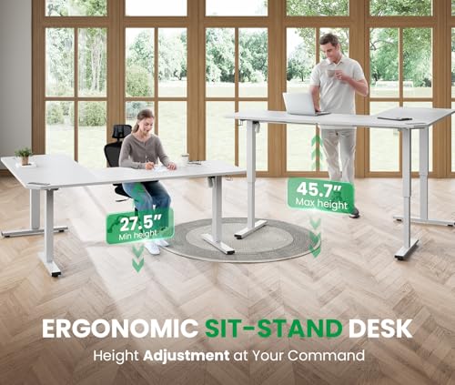 SIAGO 75x63 Inch L-Shaped Standing Desk with Charging Station Corner Desk