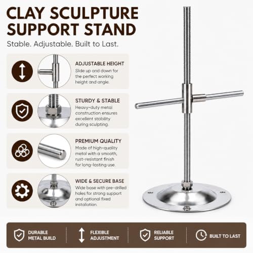 Adjustable Clay Sculpture Armature Stand with Base, Heavy Duty Metal Support Bracket with 3 Screws for Clay Modeling and Figure Sculpting