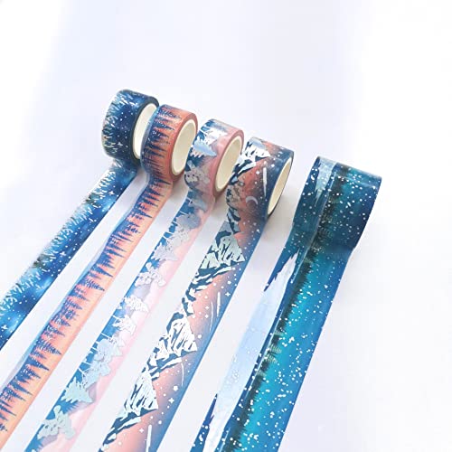 VIAENKFG 5PCS/Set Silver Washi Tape Decoration DIY Hand Tear Scrapbook Stickers Supplies