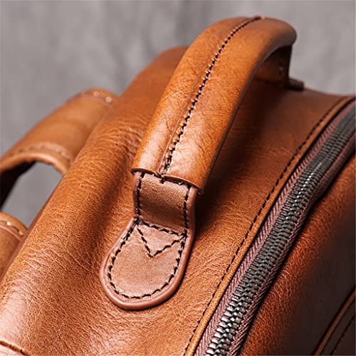 AODFDSJH Genuine Leather Men Backpack 14 Inch Laptop Travel School Male Brown Cowhide
