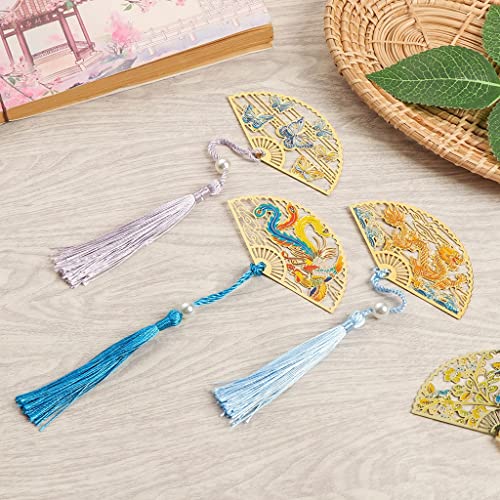 Bookmark Metal Creative Bookmark, Chinese Style Unique Hollow Out Bookmarks with Tassel Book Marker Clip Reader Student Office School Stationery Supplies Metal Bookmark (Color : 4) (9)