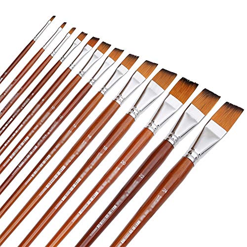 UOHLCX HBJWOV 13pcs Angled Paintbrushes Professional Long Handle Paint Brush Oblique Shape Watercolor Painting Oil Acrylic Nylon Hair