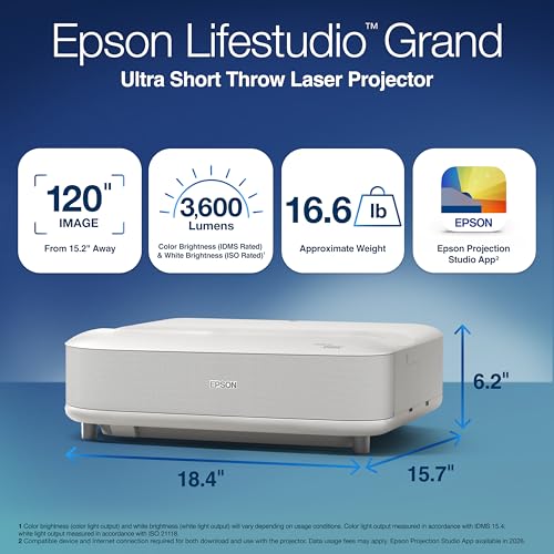 Epson Lifestudio Grand Ultra Short Throw 4K PRO-UHD Laser Projector