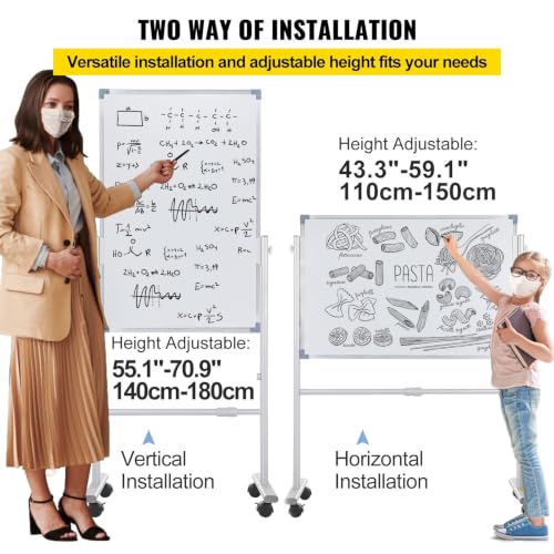 36x24inch Double Sided Mobile Whiteboard Adjustable Height Aluminum Frame