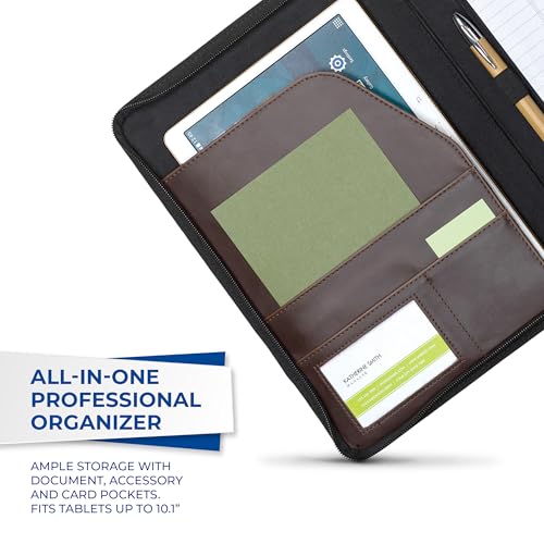 Samsill Vintage Zipper Padfolio, Faux Leather Portfolio Organizer with 8.5 x 11 Writing Pad, Interior Pockets, Pen Loop and Tablet Pocket, Dark Brown