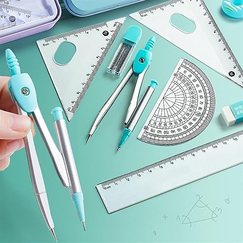 maths set protractor set7 Pieces Math Geometry Kit Set Student Supplies Geometry Set for School, Includes Ruler, Protractor, Compass, Lead Refills, Window Box and Eraser,etc Compass Set (Color : Bigbl