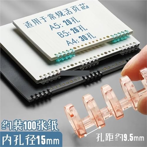 Plastic Binder Rings 350pcs 5-Hole Transparent Plastic Ring Clips - Loose Leaf Notebook Binding Strips for Notebook Diary(Pink)