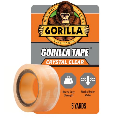 Gorilla Crystal Clear Tape, Duct, Utility, Non-Yellowing, Heavy Duty, Extra Thick Adhesive, Flexible, UV Temperature Resistant, 1.5 in x 15 ft, (Pack of 1), 6115002