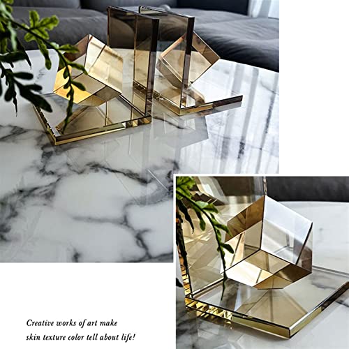 Book Organizer Decorative Bookends with Square Crystal Geometric Design, for Books, Magazines, Journals, Modern Home and Office Table or Desk Decor