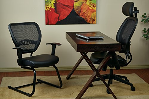 Space Seating 57 Series Dark Air Grid Back Visitor's Chair with Built-in Lumbar Support and Padded Seat, Black Bonded Leather