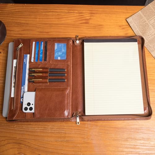 Geslun Leather Portfolio with Handle and Front Pocket, for 8.5 x 11 Notepad